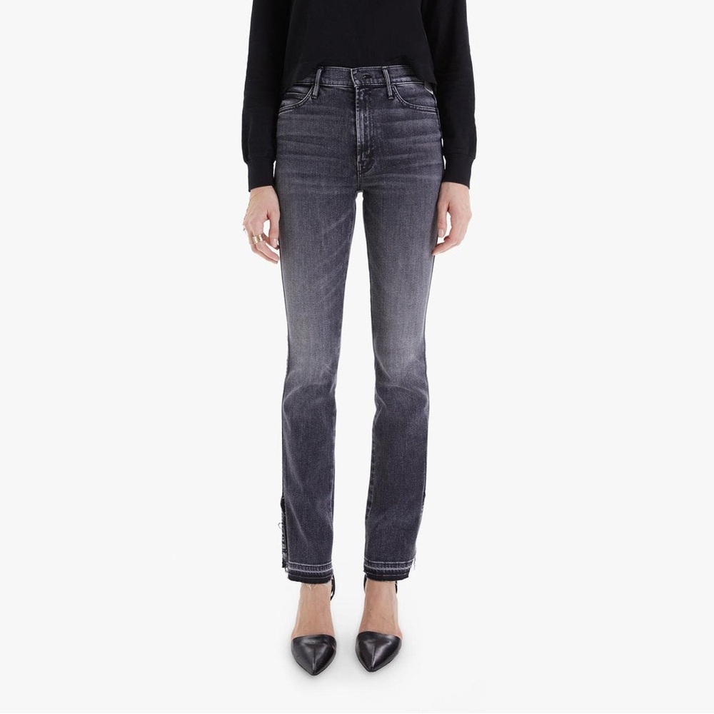 Mother Denim High Waisted Rascal Slice Undone Hem Friday the 13th Black Size 26